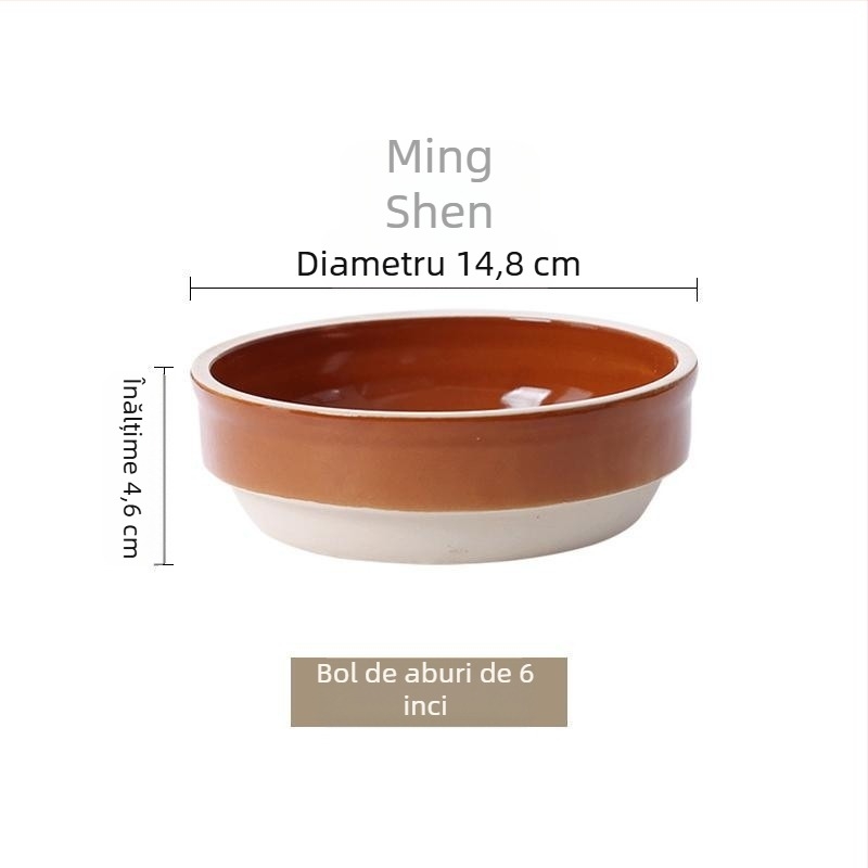 Bol ceramic pentru aburi, orez și legume, stil retro, formă rotundă, ceramică, compatibil cu microunde, utilizare în restaurante