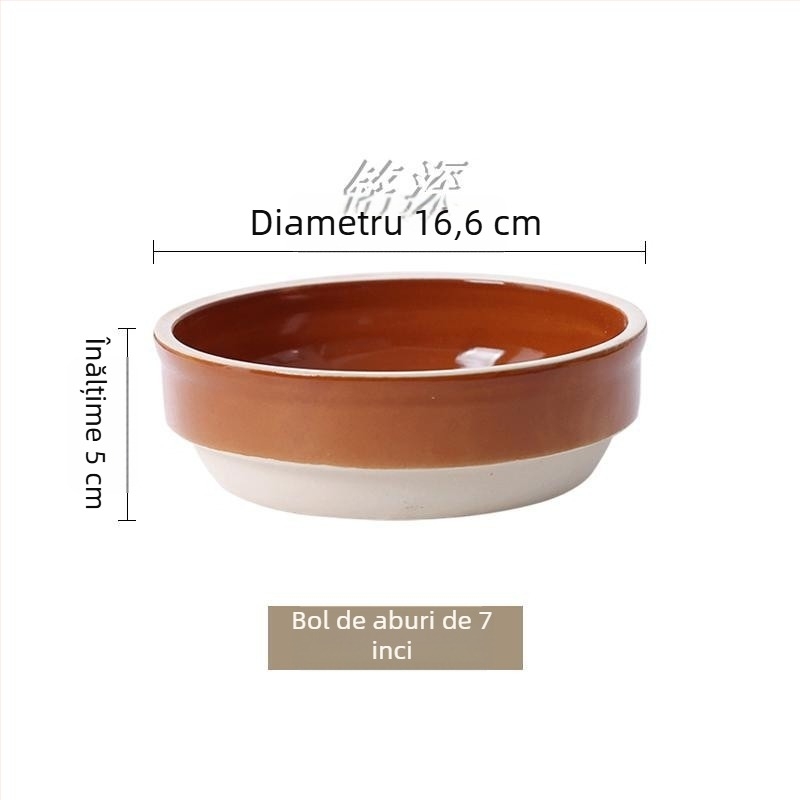 Bol ceramic pentru aburi, orez și legume, stil retro, formă rotundă, ceramică, compatibil cu microunde, utilizare în restaurante
