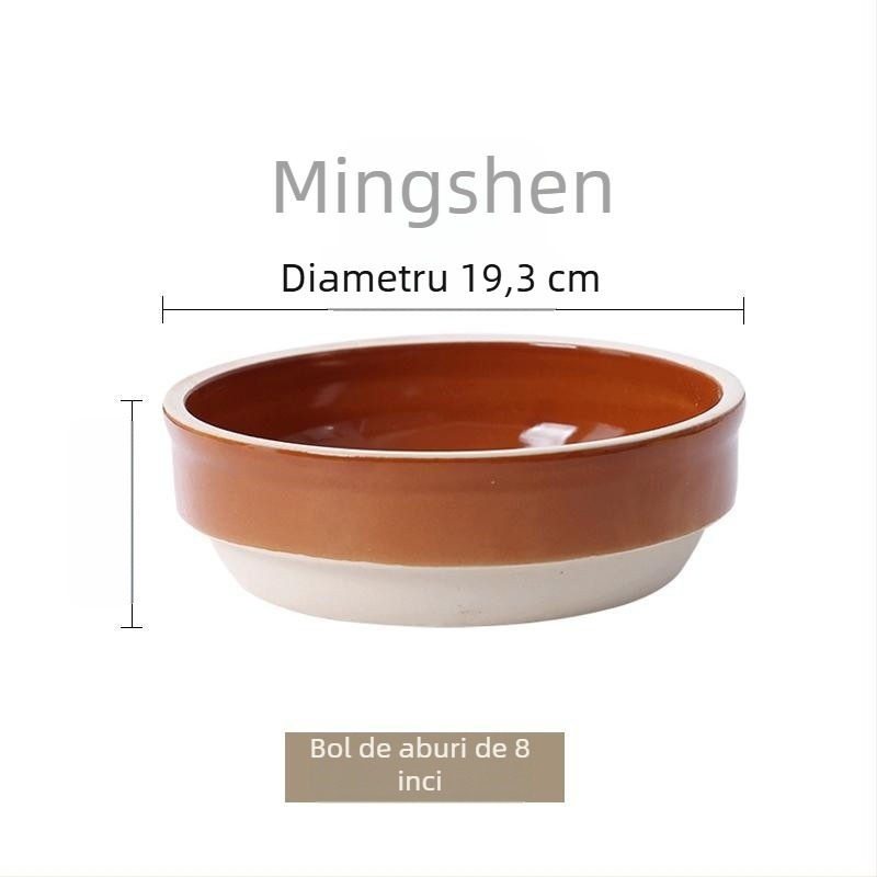 Bol ceramic pentru aburi, orez și legume, stil retro, formă rotundă, ceramică, compatibil cu microunde, utilizare în restaurante