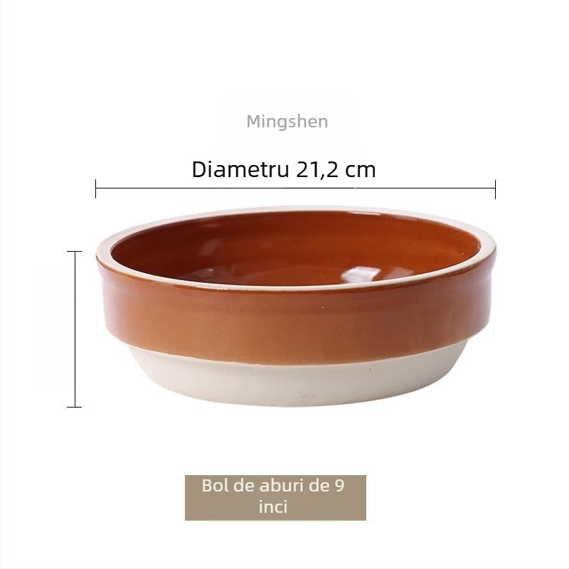 Bol ceramic pentru aburi, orez și legume, stil retro, formă rotundă, ceramică, compatibil cu microunde, utilizare în restaurante