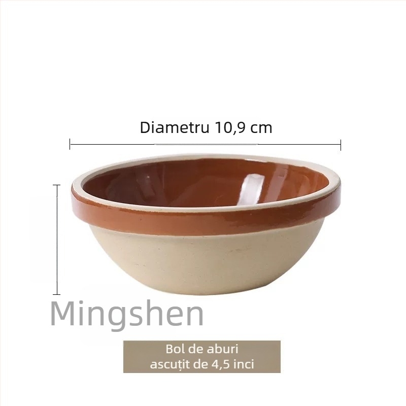 Bol ceramic pentru aburi, orez și legume, stil retro, formă rotundă, ceramică, compatibil cu microunde, utilizare în restaurante