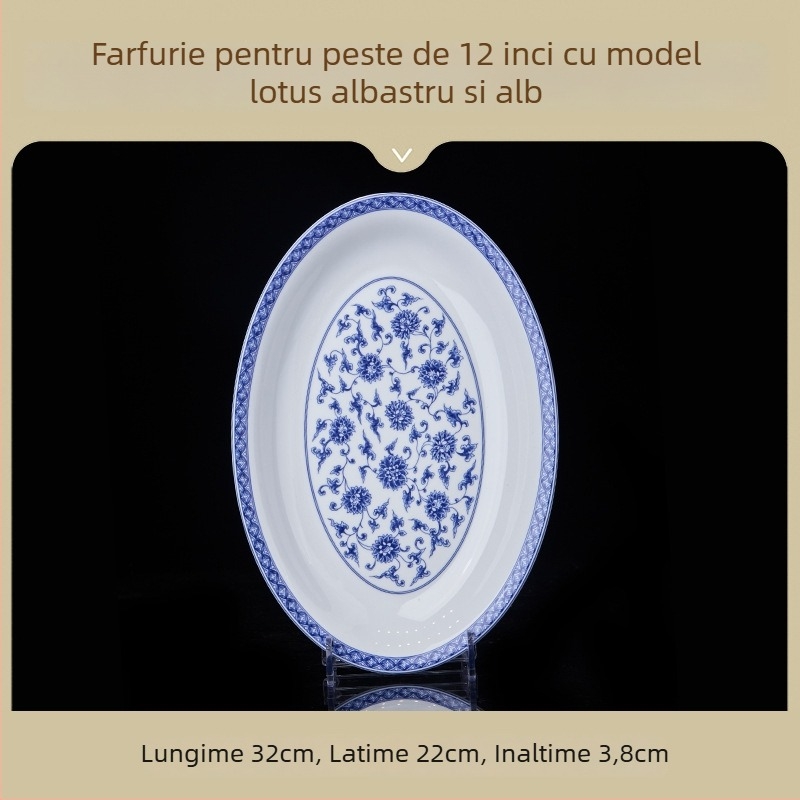Bol ceramic pentru orez, stil național, porțelan albastru și alb, veselă ceramică elegantă