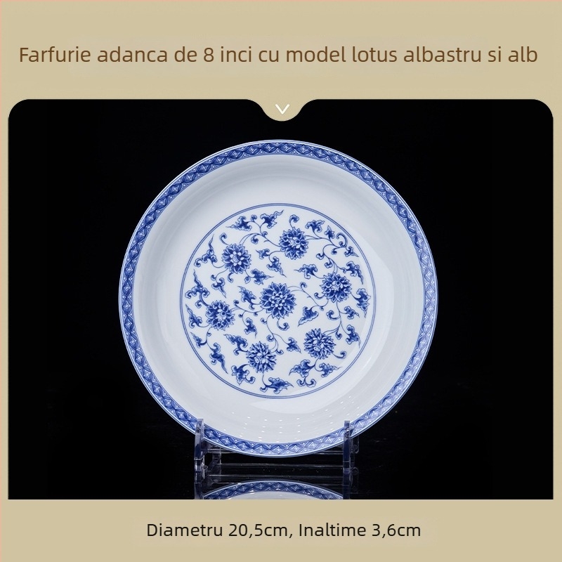 Bol ceramic pentru orez, stil național, porțelan albastru și alb, veselă ceramică elegantă