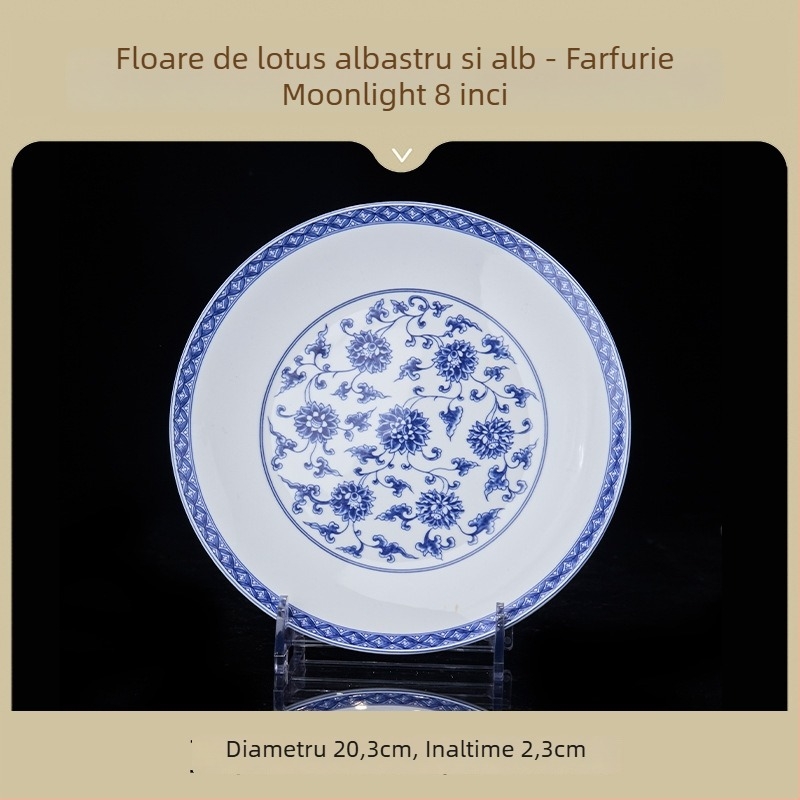 Bol ceramic pentru orez, stil național, porțelan albastru și alb, veselă ceramică elegantă