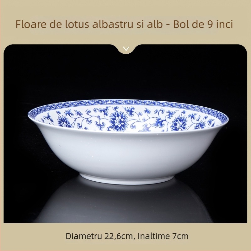 Bol ceramic pentru orez, stil național, porțelan albastru și alb, veselă ceramică elegantă