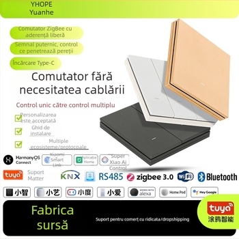 Comutator circular Zigbee, fără fir, montaj cu bandă adezivă, telecomandă, control prin perete, pentru uz casnic