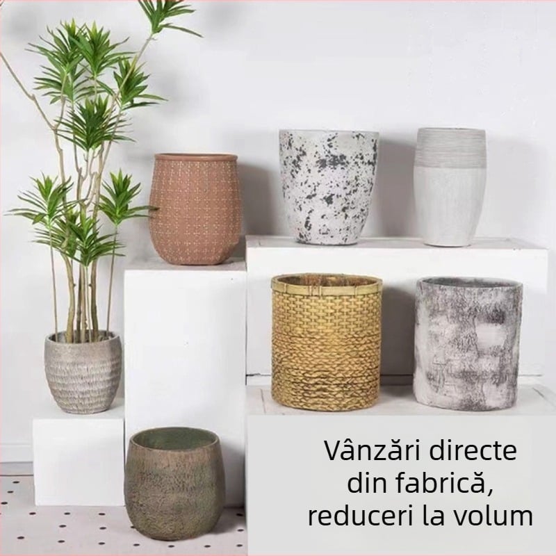 Ghiveci din lut de magneziu în stil artă modernă european-americană, pentru sufragerie, pentru interior și exterior, ghiveci de podea, extra-large, pentru plante verzi