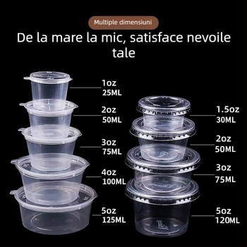 Cupă de sos de unică folosință, recipient rotund PP pentru sosuri, oțet și ulei de ardei iute, cutiuță pentru dip, capacitate sub 100 ml, 1 oz–5 oz