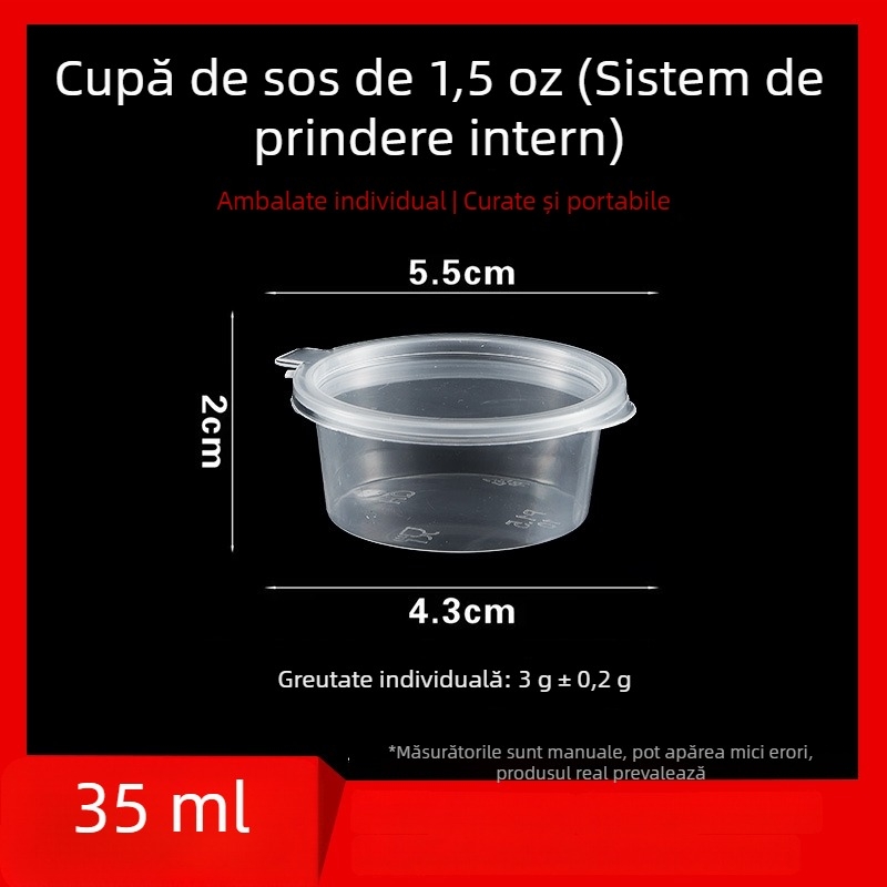 Cupă de sos de unică folosință, recipient rotund PP pentru sosuri, oțet și ulei de ardei iute, cutiuță pentru dip, capacitate sub 100 ml, 1 oz–5 oz