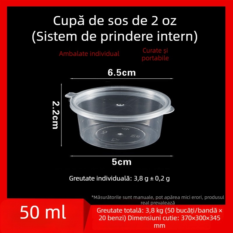 Cupă de sos de unică folosință, recipient rotund PP pentru sosuri, oțet și ulei de ardei iute, cutiuță pentru dip, capacitate sub 100 ml, 1 oz–5 oz