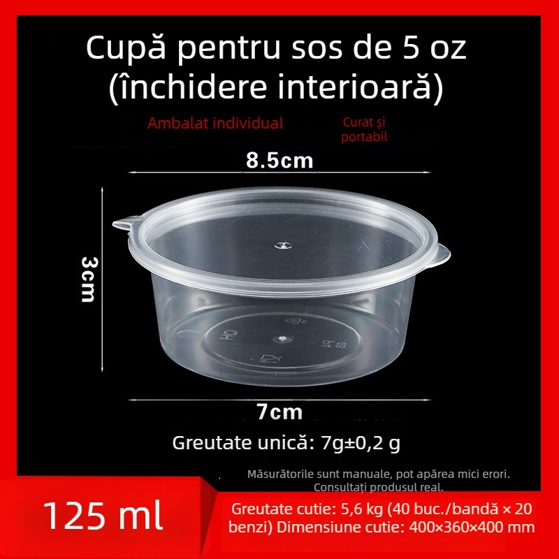 Cupă de sos de unică folosință, recipient rotund PP pentru sosuri, oțet și ulei de ardei iute, cutiuță pentru dip, capacitate sub 100 ml, 1 oz–5 oz