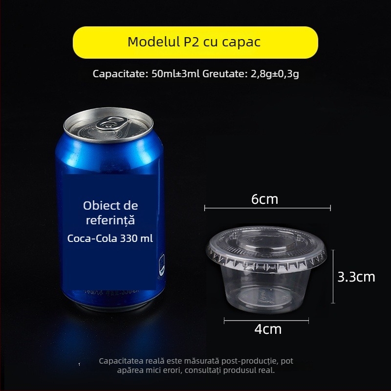 Cupă de sos de unică folosință, recipient rotund PP pentru sosuri, oțet și ulei de ardei iute, cutiuță pentru dip, capacitate sub 100 ml, 1 oz–5 oz