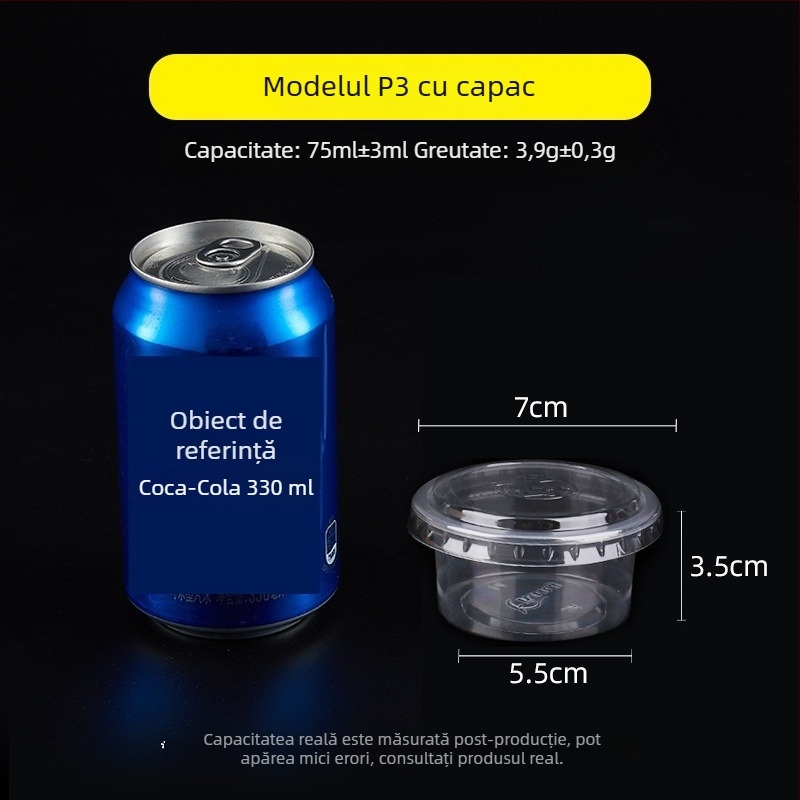Cupă de sos de unică folosință, recipient rotund PP pentru sosuri, oțet și ulei de ardei iute, cutiuță pentru dip, capacitate sub 100 ml, 1 oz–5 oz