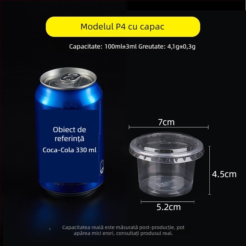 Cupă de sos de unică folosință, recipient rotund PP pentru sosuri, oțet și ulei de ardei iute, cutiuță pentru dip, capacitate sub 100 ml, 1 oz–5 oz