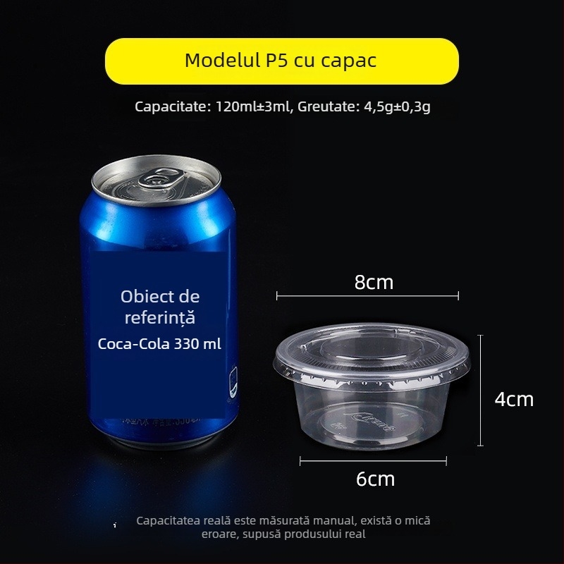 Cupă de sos de unică folosință, recipient rotund PP pentru sosuri, oțet și ulei de ardei iute, cutiuță pentru dip, capacitate sub 100 ml, 1 oz–5 oz