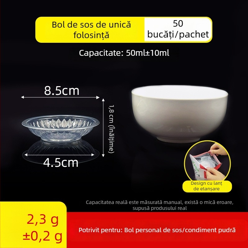 Cupă de sos de unică folosință, recipient rotund PP pentru sosuri, oțet și ulei de ardei iute, cutiuță pentru dip, capacitate sub 100 ml, 1 oz–5 oz