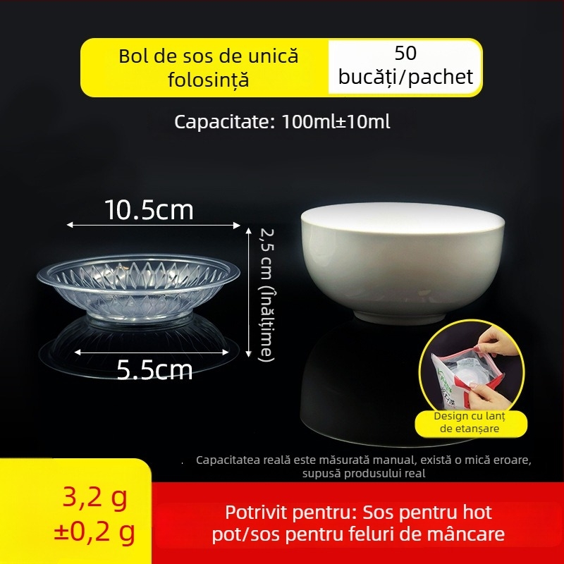 Cupă de sos de unică folosință, recipient rotund PP pentru sosuri, oțet și ulei de ardei iute, cutiuță pentru dip, capacitate sub 100 ml, 1 oz–5 oz
