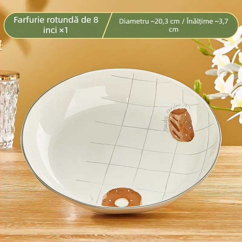 Set farfurii și boluri cu glazură sub-glazură pentru uz casnic, 2025, porțelan compatibil microundelor, farfurii și boluri îngroșate, ideale pentru deserturi