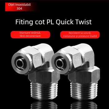 304 oțel inoxidabil, fiting pneumatic cu răsucire rapidă PL8-01, cu piuliță de blocare, unghi drept cu filet exterior, cot pneumatic rotativ universal 6-1