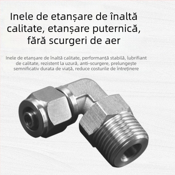 304 oțel inoxidabil, fiting pneumatic cu răsucire rapidă PL8-01, cu piuliță de blocare, unghi drept cu filet exterior, cot pneumatic rotativ universal 6-1