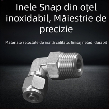 304 oțel inoxidabil, fiting pneumatic cu răsucire rapidă PL8-01, cu piuliță de blocare, unghi drept cu filet exterior, cot pneumatic rotativ universal 6-1