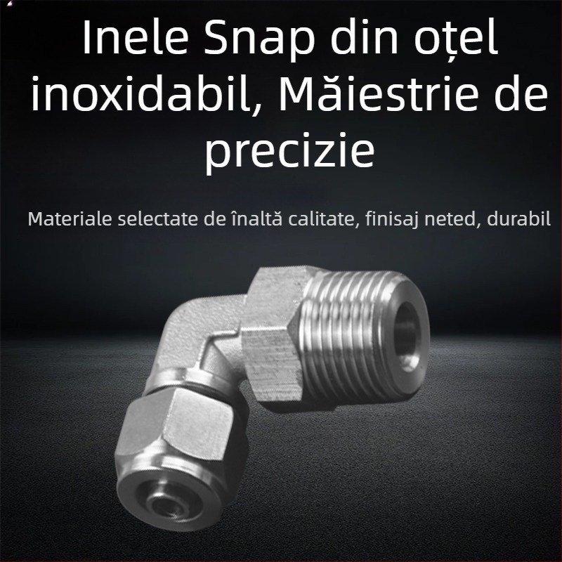 304 oțel inoxidabil, fiting pneumatic cu răsucire rapidă PL8-01, cu piuliță de blocare, unghi drept cu filet exterior, cot pneumatic rotativ universal 6-1