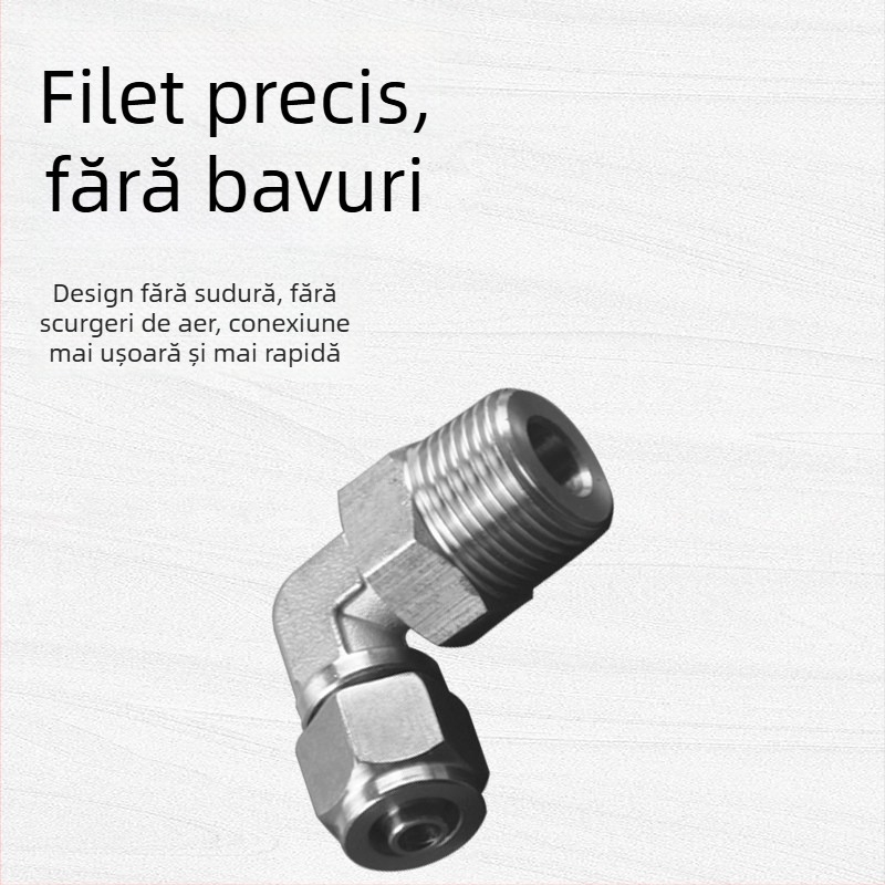 304 oțel inoxidabil, fiting pneumatic cu răsucire rapidă PL8-01, cu piuliță de blocare, unghi drept cu filet exterior, cot pneumatic rotativ universal 6-1