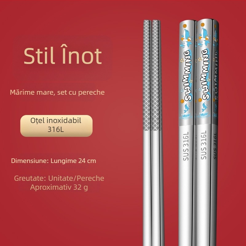 Bețișoare chineze personalizate din oțel inoxidabil 316, pentru uz casnic, câte un bețișor pe persoană, design pătrat complet, logo cu laser