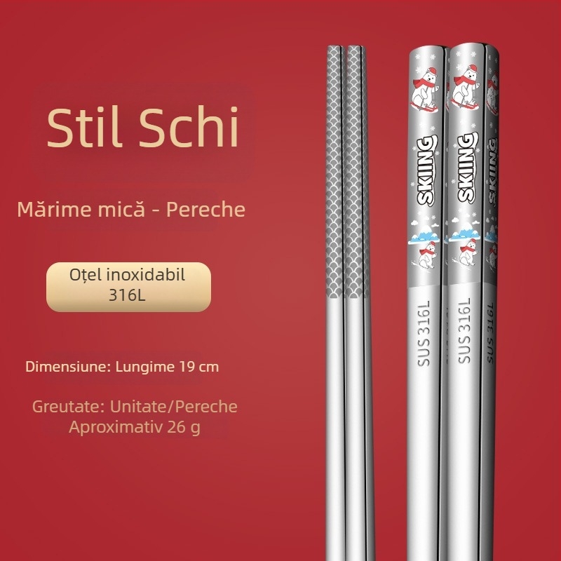Bețișoare chineze personalizate din oțel inoxidabil 316, pentru uz casnic, câte un bețișor pe persoană, design pătrat complet, logo cu laser