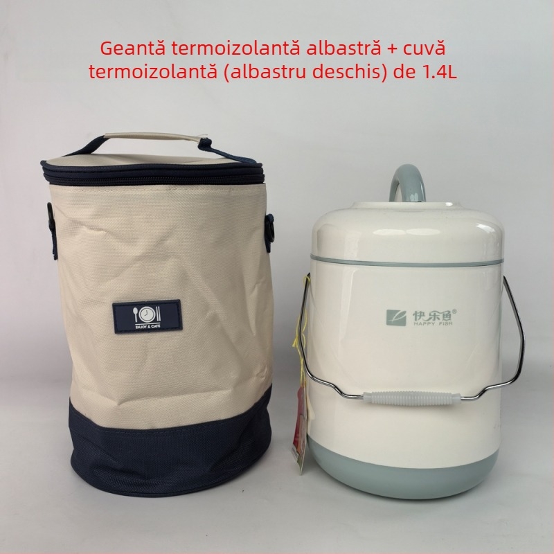 Cutie de prânz izolată termic, cu interior din sticlă vidată, recipient cu dublu strat pentru menținerea temperaturii, portabilă, cu capacitate mare pentru elevi