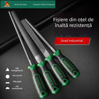 Set de fișiere Power Lion – fișiere asortate (triunghiulare, rotunde, plate, semi-rotunde) din oțel T12, cu mâner, 200–300 mm