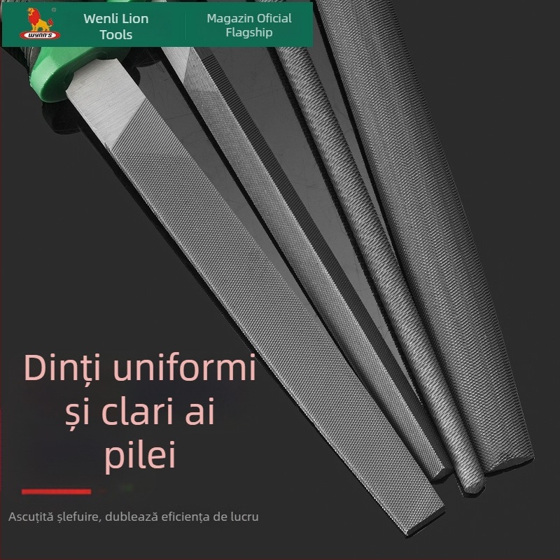 Set de fișiere Power Lion – fișiere asortate (triunghiulare, rotunde, plate, semi-rotunde) din oțel T12, cu mâner, 200–300 mm