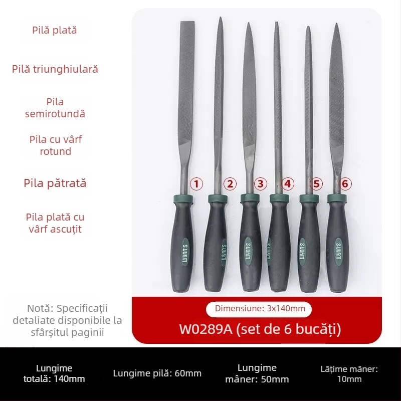 Set de fișiere Power Lion – fișiere asortate (triunghiulare, rotunde, plate, semi-rotunde) din oțel T12, cu mâner, 200–300 mm
