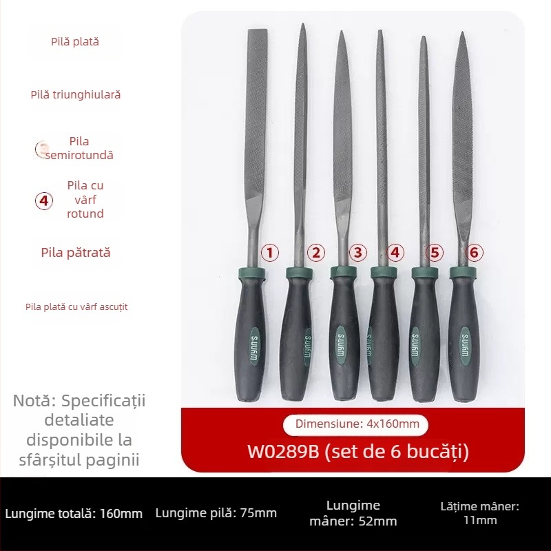 Set de fișiere Power Lion – fișiere asortate (triunghiulare, rotunde, plate, semi-rotunde) din oțel T12, cu mâner, 200–300 mm