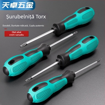 Șurubelniță cu găuri, biti hexagonali în formă de floare, T5–T20, mâner drept, magnetic, izolat, oțel CR-V
