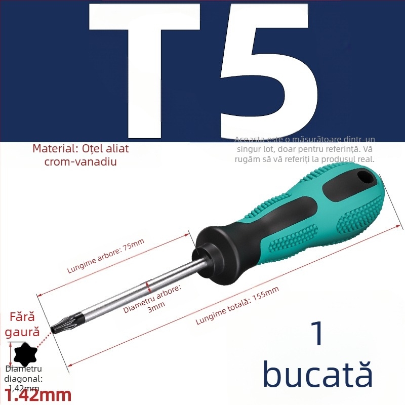 Șurubelniță cu găuri, biti hexagonali în formă de floare, T5–T20, mâner drept, magnetic, izolat, oțel CR-V
