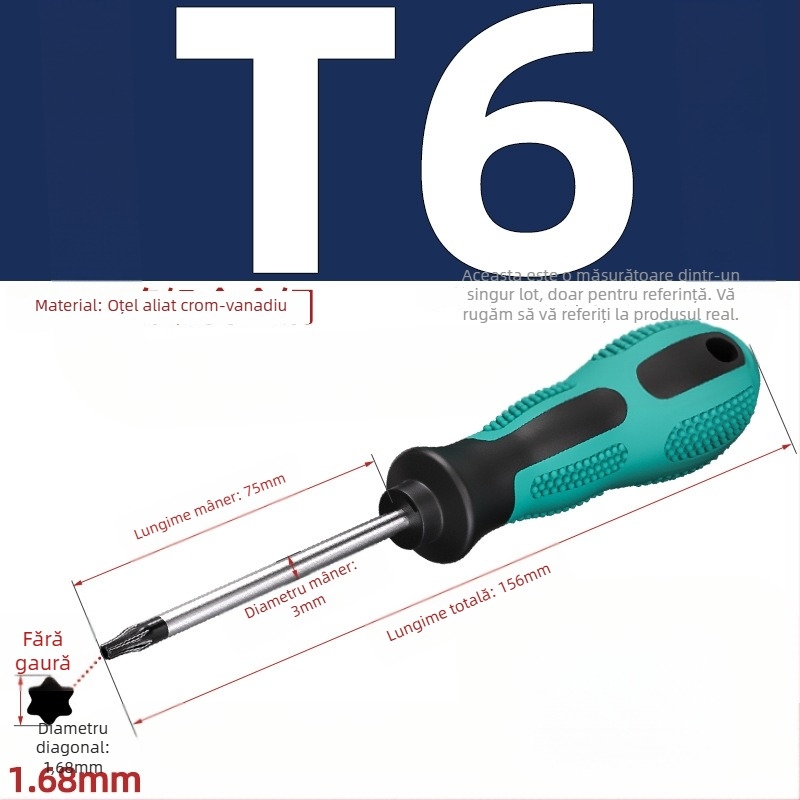 Șurubelniță cu găuri, biti hexagonali în formă de floare, T5–T20, mâner drept, magnetic, izolat, oțel CR-V