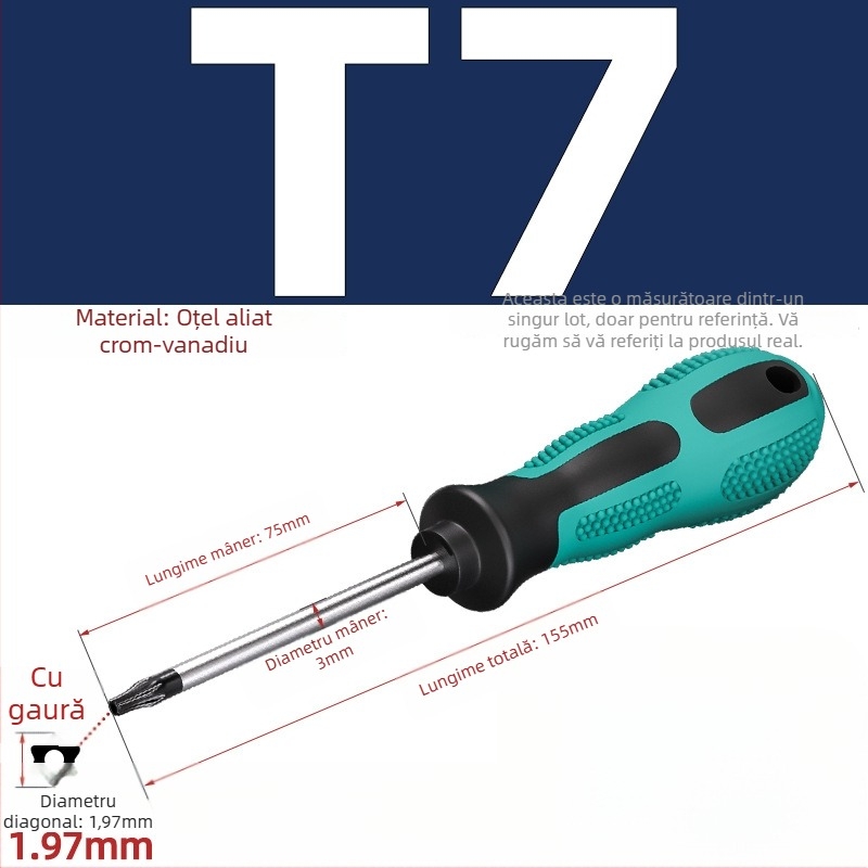 Șurubelniță cu găuri, biti hexagonali în formă de floare, T5–T20, mâner drept, magnetic, izolat, oțel CR-V