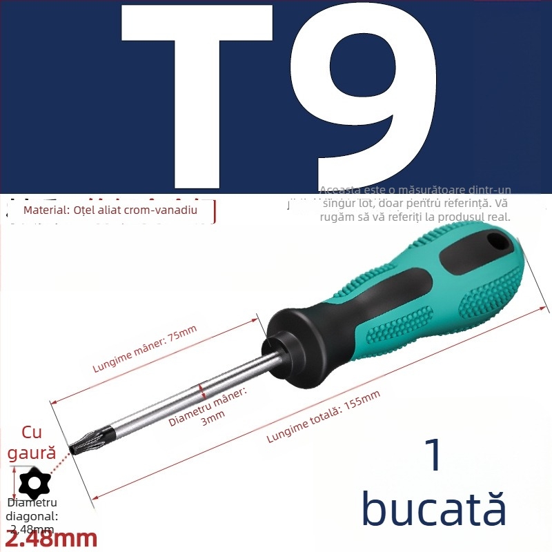 Șurubelniță cu găuri, biti hexagonali în formă de floare, T5–T20, mâner drept, magnetic, izolat, oțel CR-V