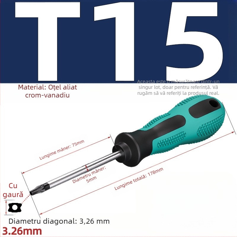 Șurubelniță cu găuri, biti hexagonali în formă de floare, T5–T20, mâner drept, magnetic, izolat, oțel CR-V