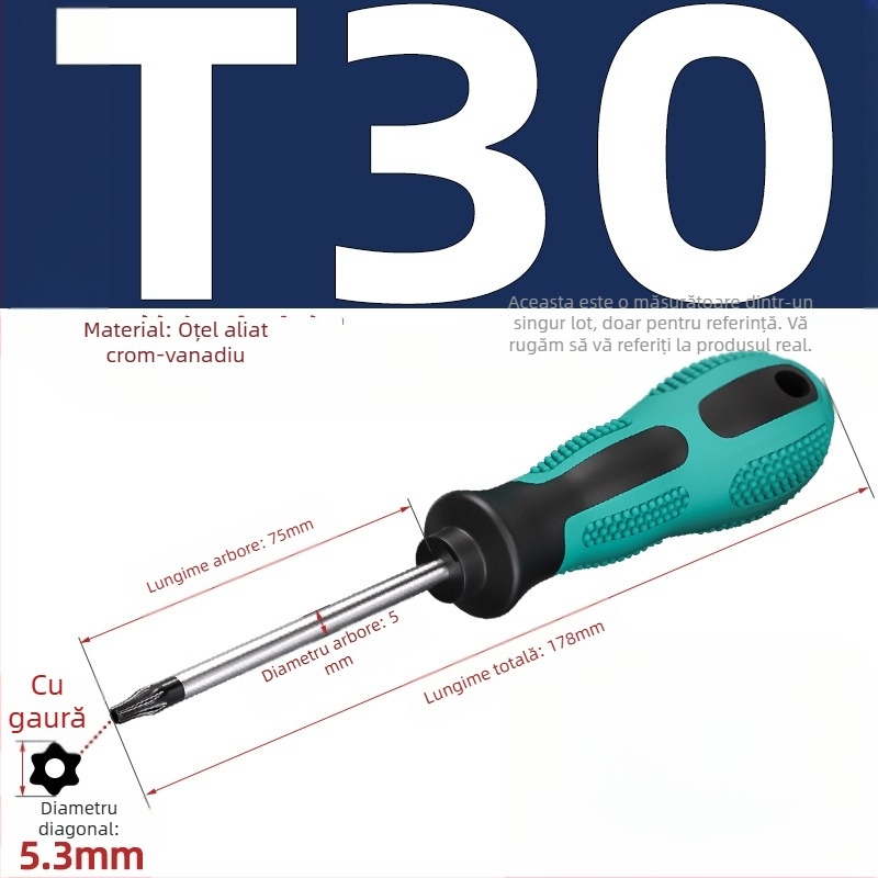 Șurubelniță cu găuri, biti hexagonali în formă de floare, T5–T20, mâner drept, magnetic, izolat, oțel CR-V