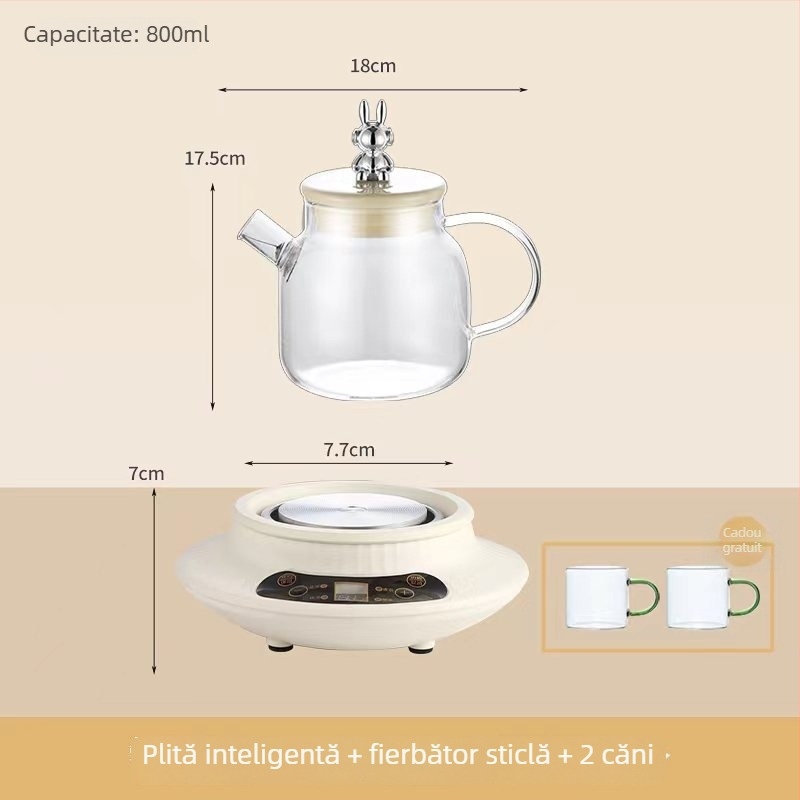 Oală de wellness din sticlă pentru birou, ceainic electric multifuncțional cu control inteligent al temperaturii, capacitate 1 L, 220 V, 300–350 W