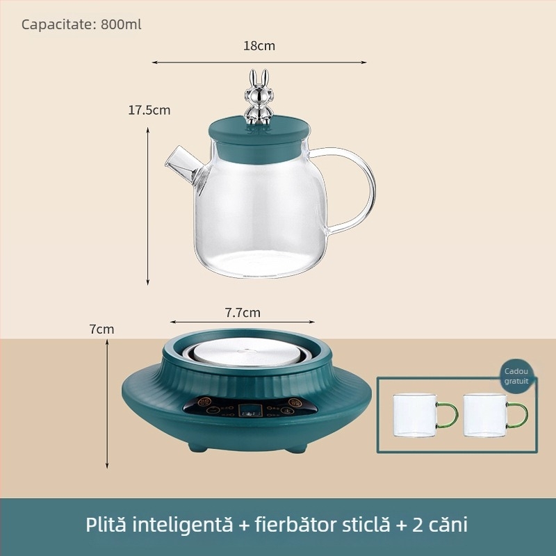 Oală de wellness din sticlă pentru birou, ceainic electric multifuncțional cu control inteligent al temperaturii, capacitate 1 L, 220 V, 300–350 W