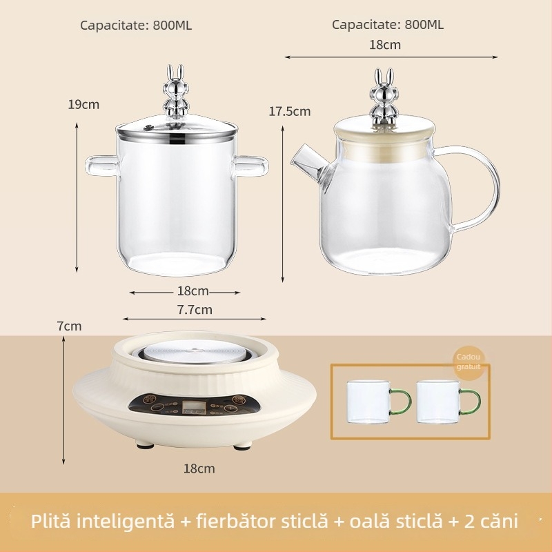 Oală de wellness din sticlă pentru birou, ceainic electric multifuncțional cu control inteligent al temperaturii, capacitate 1 L, 220 V, 300–350 W