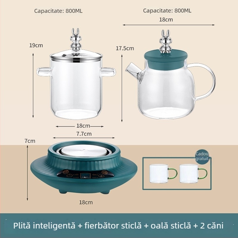 Oală de wellness din sticlă pentru birou, ceainic electric multifuncțional cu control inteligent al temperaturii, capacitate 1 L, 220 V, 300–350 W