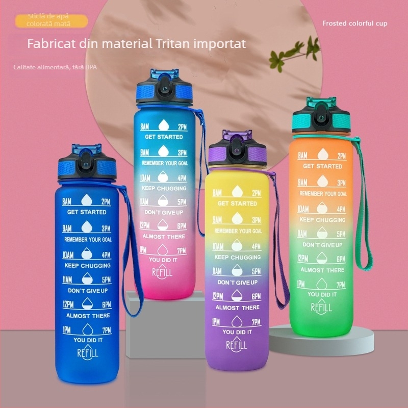 Ronya sticlă de sport cu pai, capac gradient, 1 L, pentru drumeții în aer liber