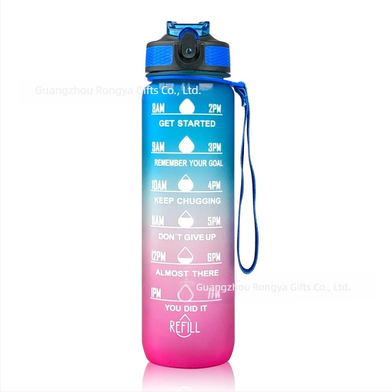 Ronya sticlă de sport cu pai, capac gradient, 1 L, pentru drumeții în aer liber