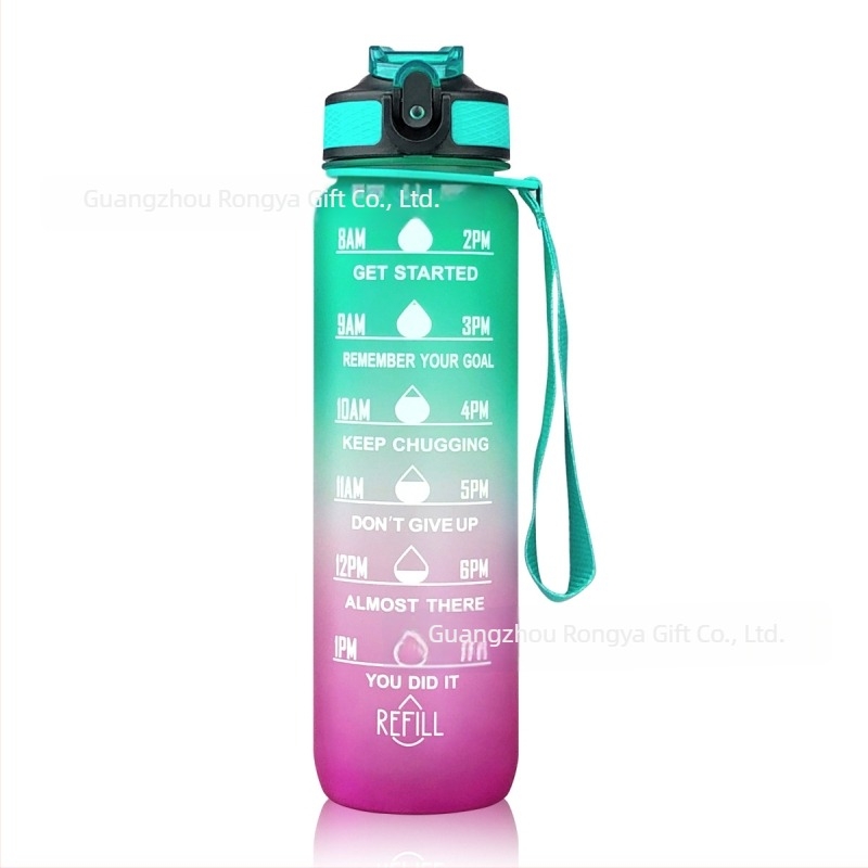 Ronya sticlă de sport cu pai, capac gradient, 1 L, pentru drumeții în aer liber