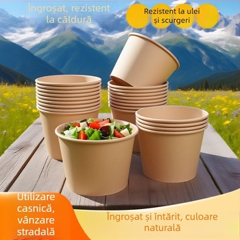 Vas de hârtie de unică folosință, culoare naturală, gros, rotund, pentru prânz, acasă, fructe, camping și tăiței instant, imprimat Panda