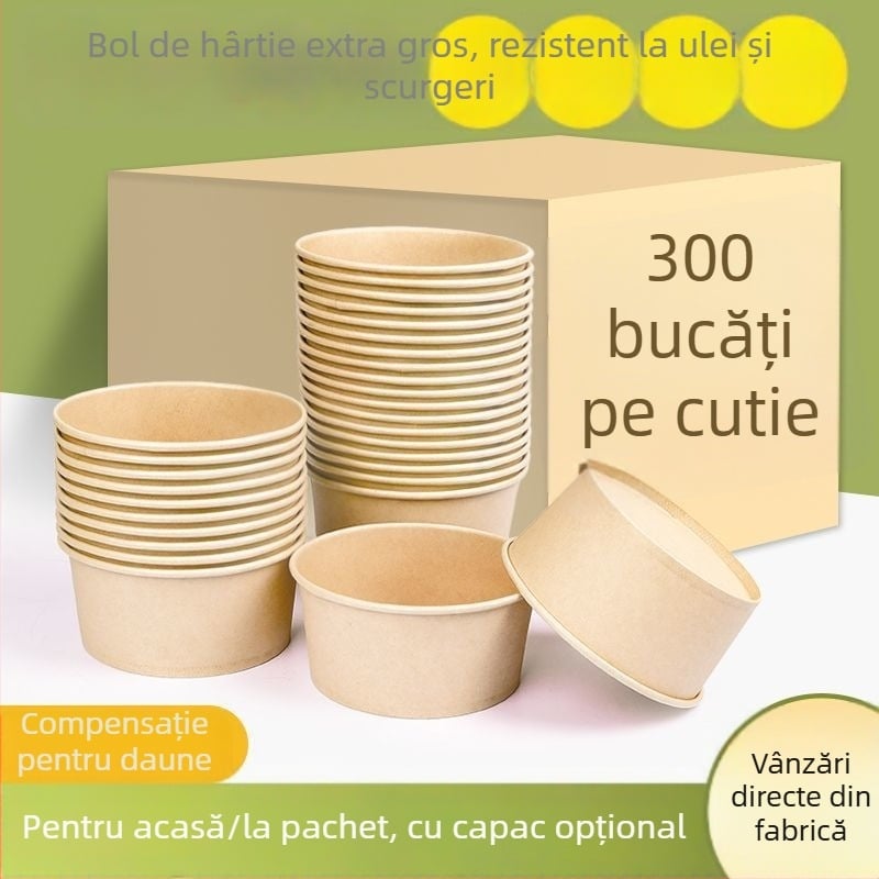 Vas de hârtie de unică folosință, culoare naturală, gros, rotund, pentru prânz, acasă, fructe, camping și tăiței instant, imprimat Panda